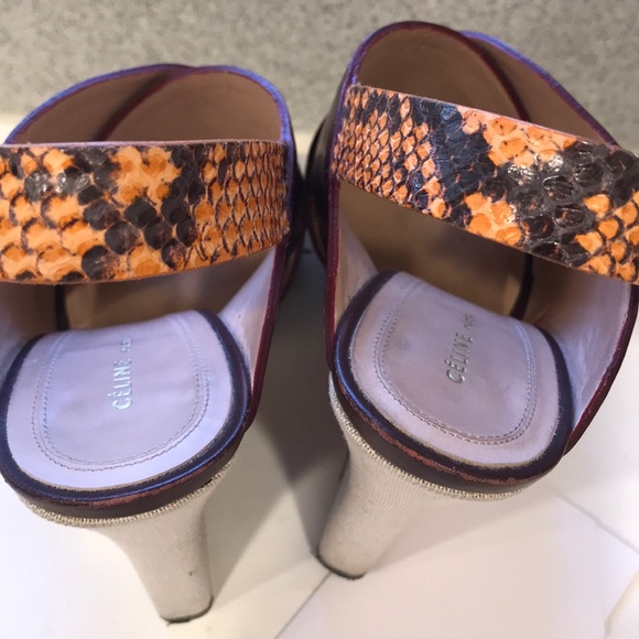 Celine leather & linen wedge shoe 37 1/2 - Picture 4 of 8